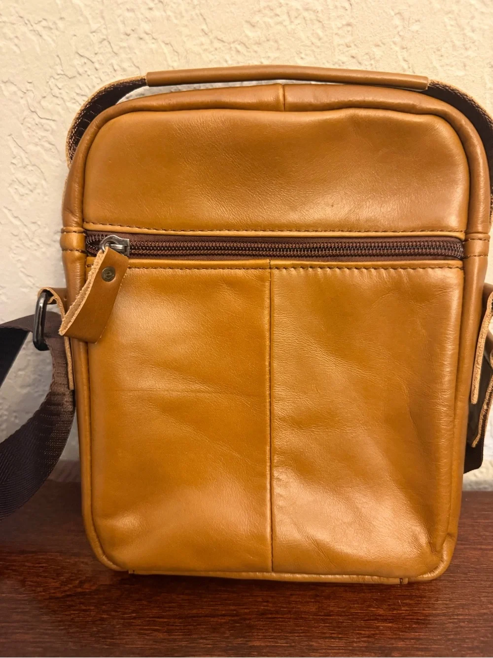 Bull Captain Leather Shoulder Crossbody Bag Messenger Adjust Strap Camel Brown